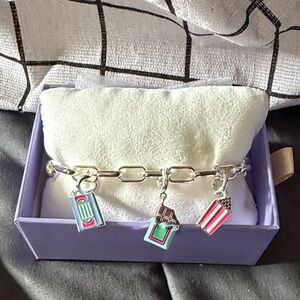 bp Silver Charm Bracelet with Pink, Turquoise & Red Accents